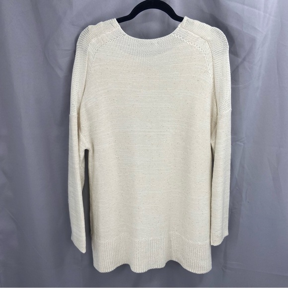 Lafayette 148 Oversized V-Neck Sweater Cotton Silk Ivory with Gold Sequins - Picture 3 of 9